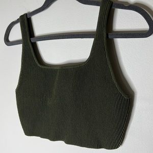 Aritzia Babaton Green Sculpt Knit Squareneck Cropped Tank